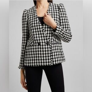 EXPRESS BLACK WHITE HOUNDSTOOTH DOUBLE BREASTED TWEED BLAZER Medium